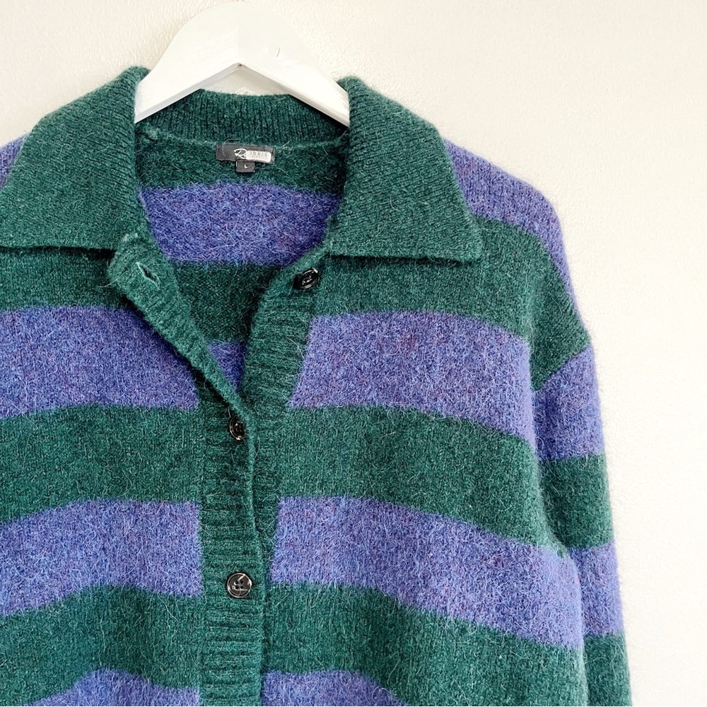BOGO! RAILS Amber Collar Cardigan Sweater Oxford Stripe Purple Green Large - Picture 4 of 10